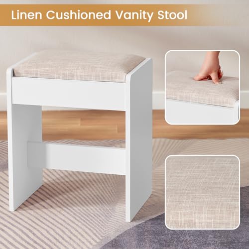 Large White Vanity Desk with Lighted Mirror and Power Outlet Z7711