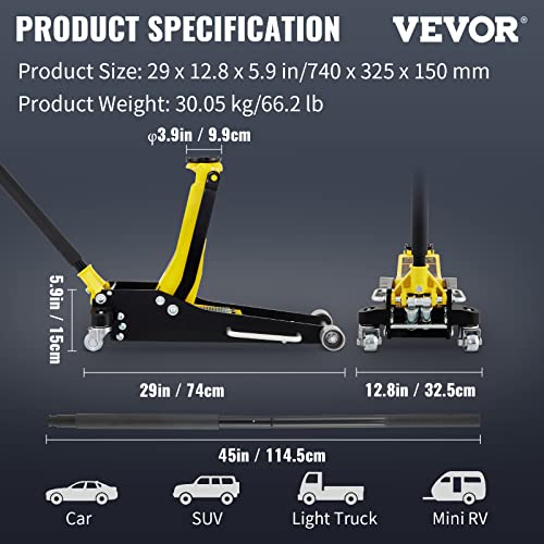3 Ton Low Profile Aluminum Steel Racing Floor Jack with Dual Pistons Quick Lift Pump Y670