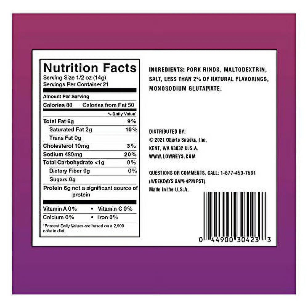 Bacon Curls Pork Rinds Original 1.75 Ounce Pack of 6 E160