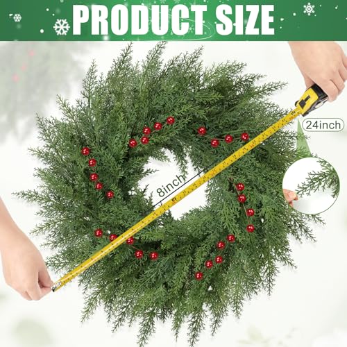 24 inch Real Touch Faux Cedar Wreath with Red Berries D70519