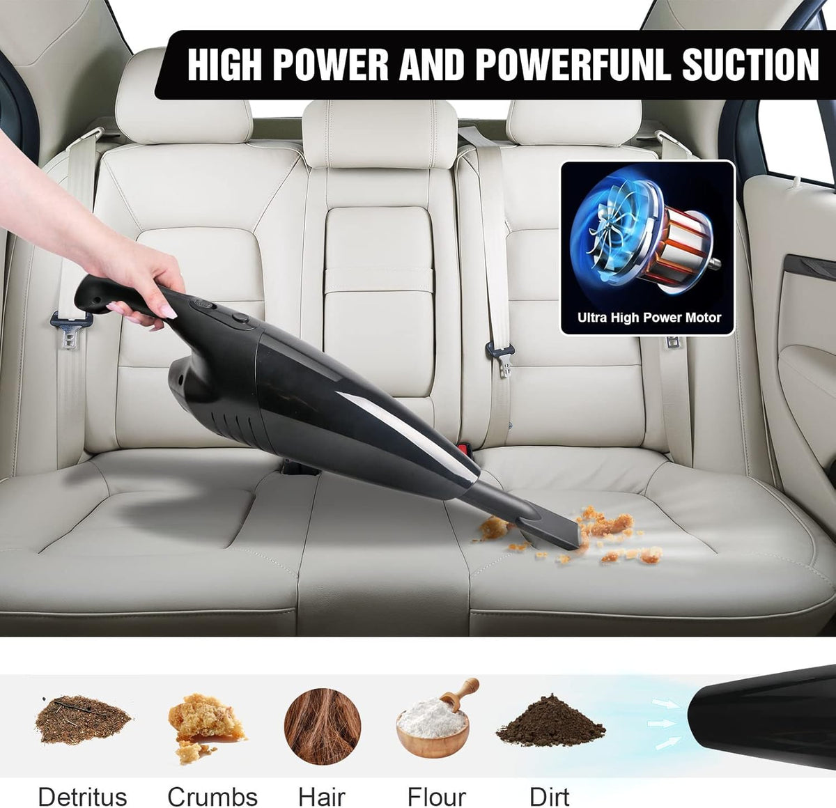Black 7500Pa Portable Handheld Car Vacuum Pack of 2 A513857