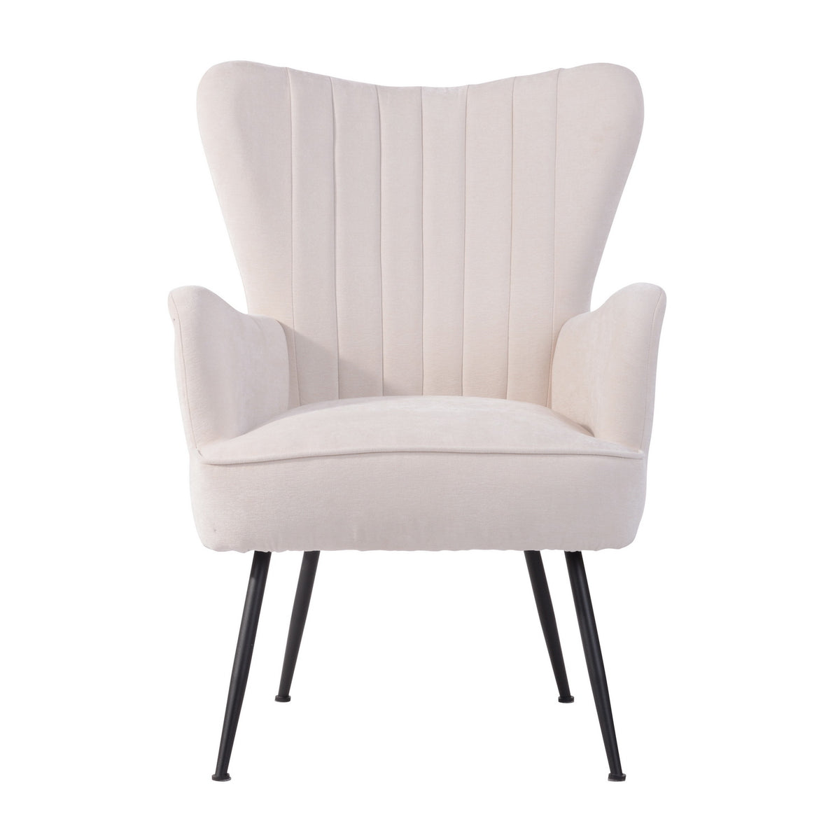 White Upholstered Fabric Accent Chair with Wooden Legs A659
