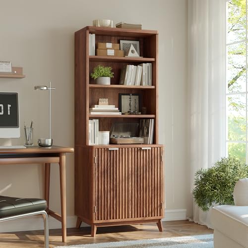 Tall 6-Tier Bookshelf with Doors and Adjustable Shelves B353764