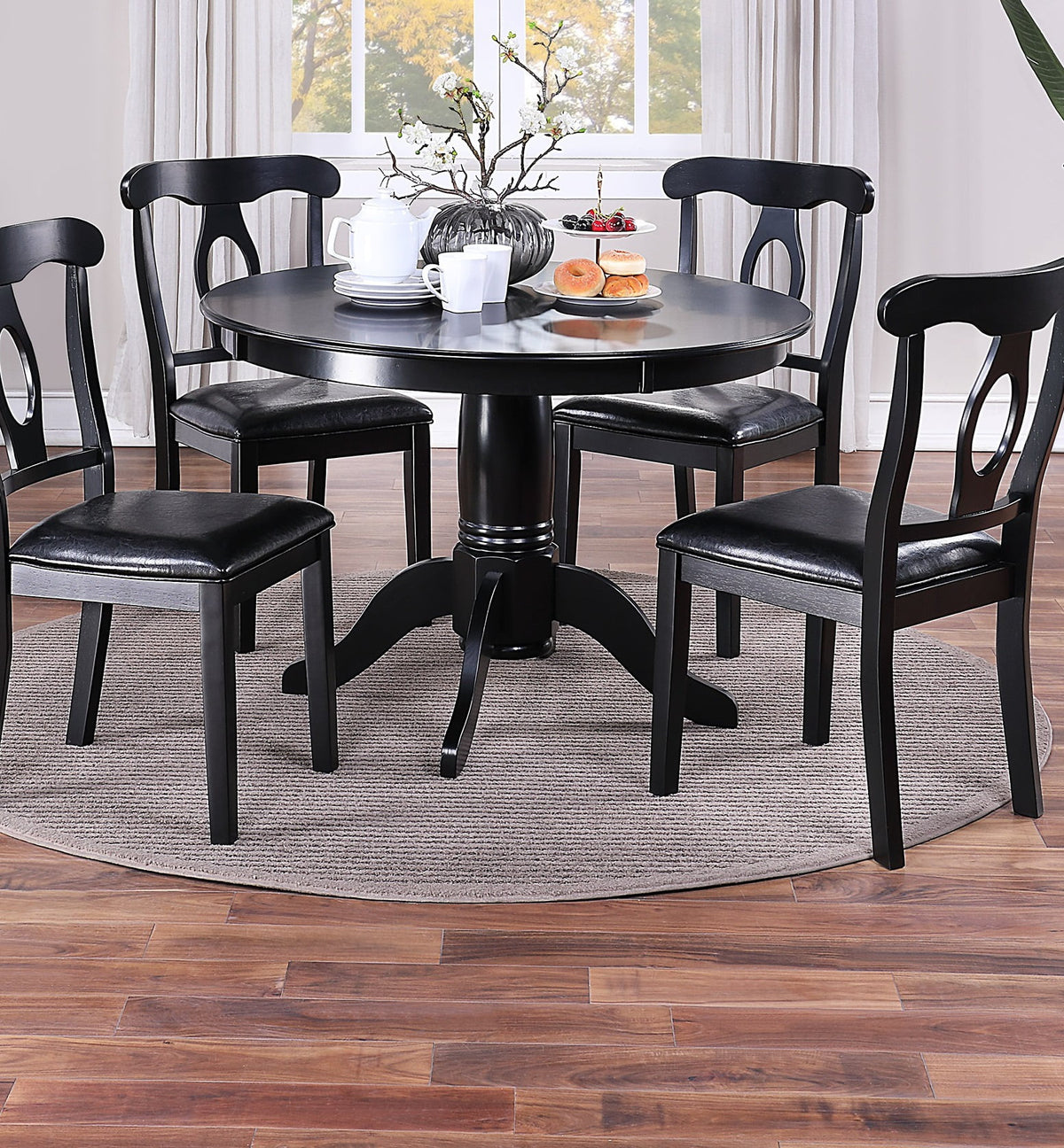 5pc Round Dining Table Set with 4 Cushioned Chairs Y933123