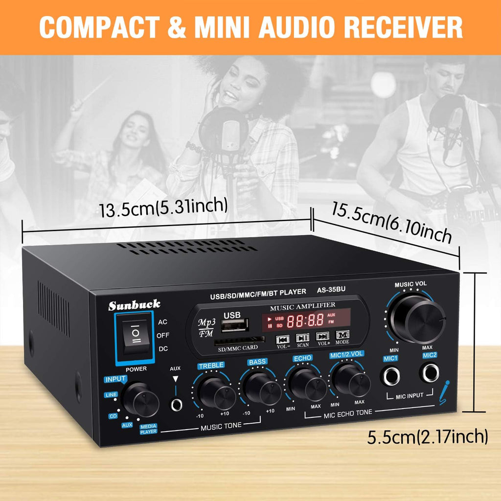 200W Dual Channel Bluetooth Stereo Amplifier Receiver with USB FM Radio Remote Control G644623