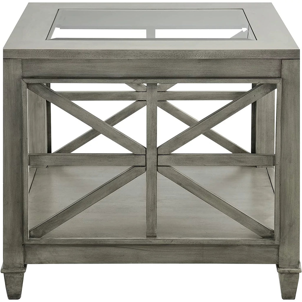 Square Wood End Table with Glass Top Grey D18642