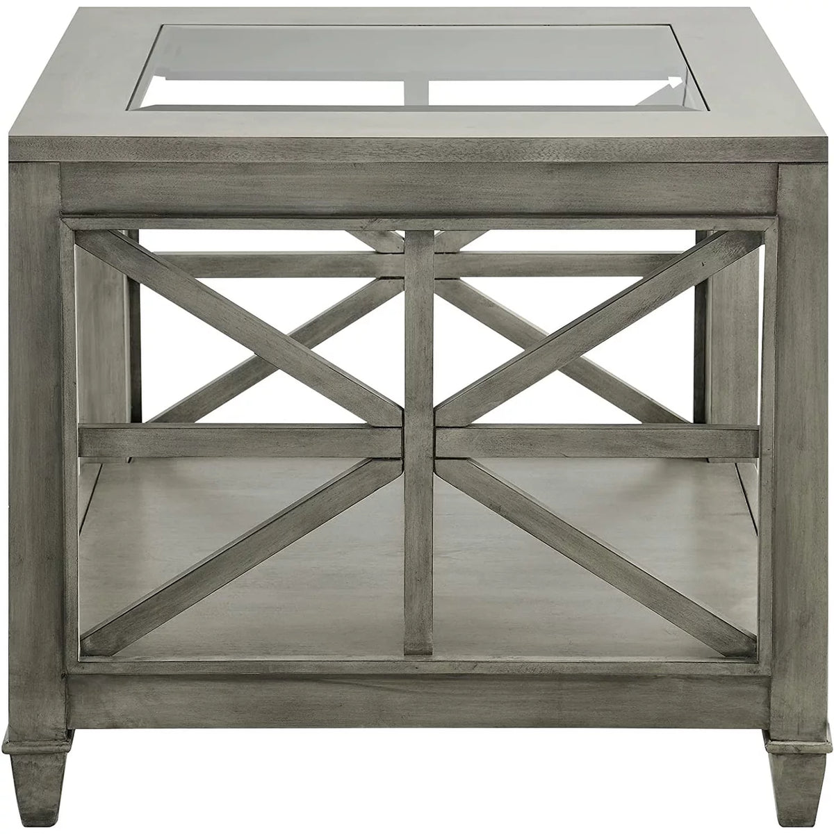 Square Wood End Table with Glass Top Grey D18642