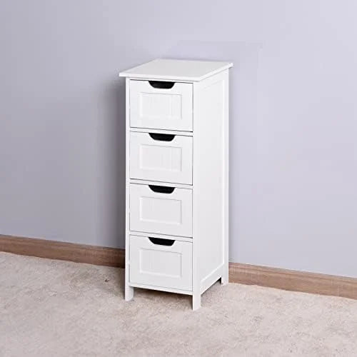 Narrow Bathroom Floor Cabinet with 4 Drawers White Q403815