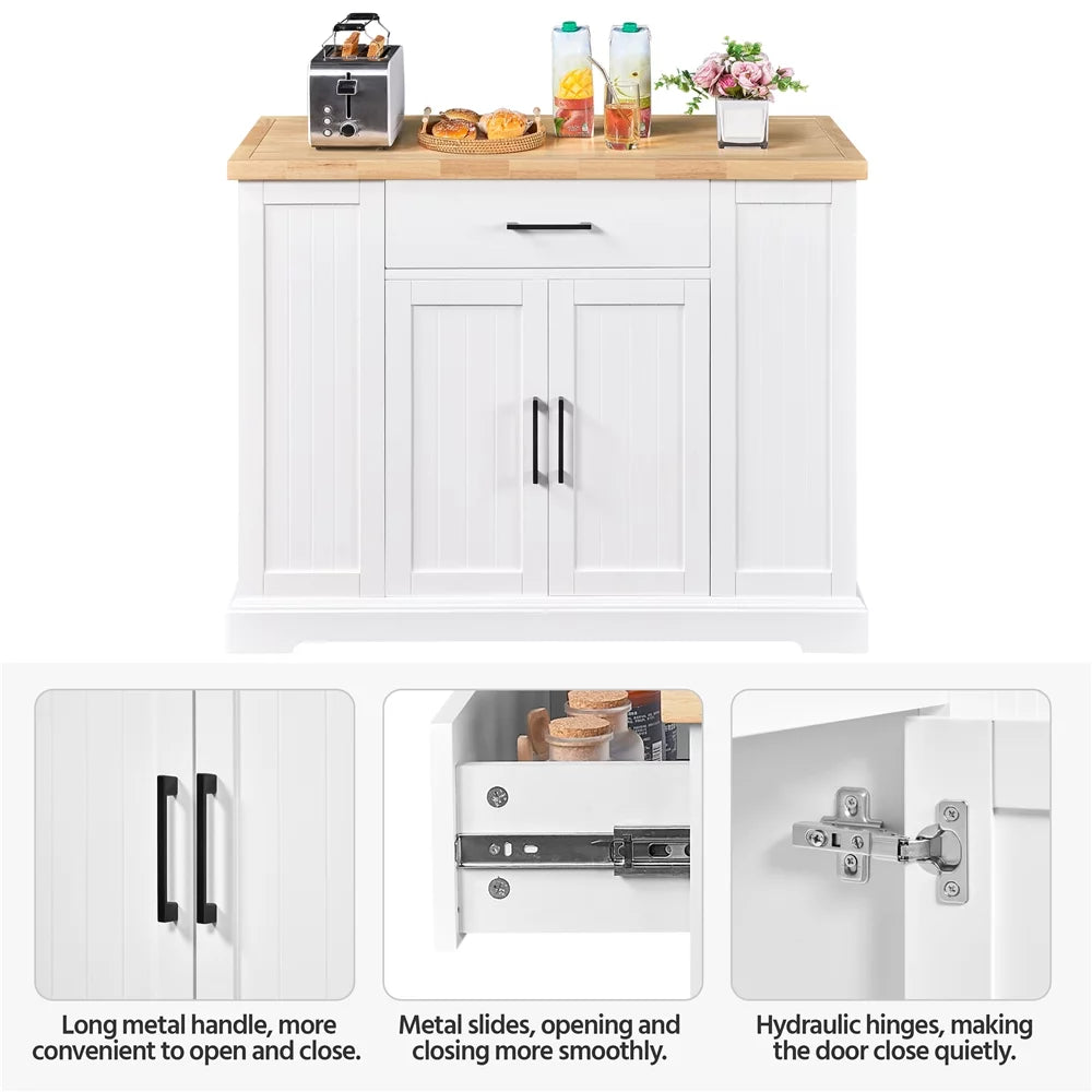 White Wooden Kitchen Island Storage Cabinet with Drawer R780657
