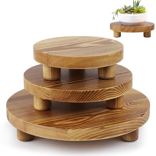 3PCS Round Brown Wooden Plant Stands J6760