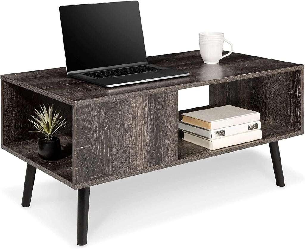 Mid-Century Modern Coffee Table with Open Storage Shelf C1020