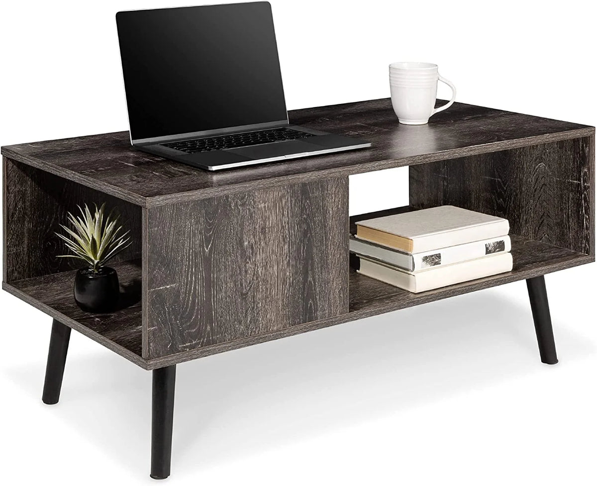 Mid-Century Modern Coffee Table with Open Storage Shelf C1020