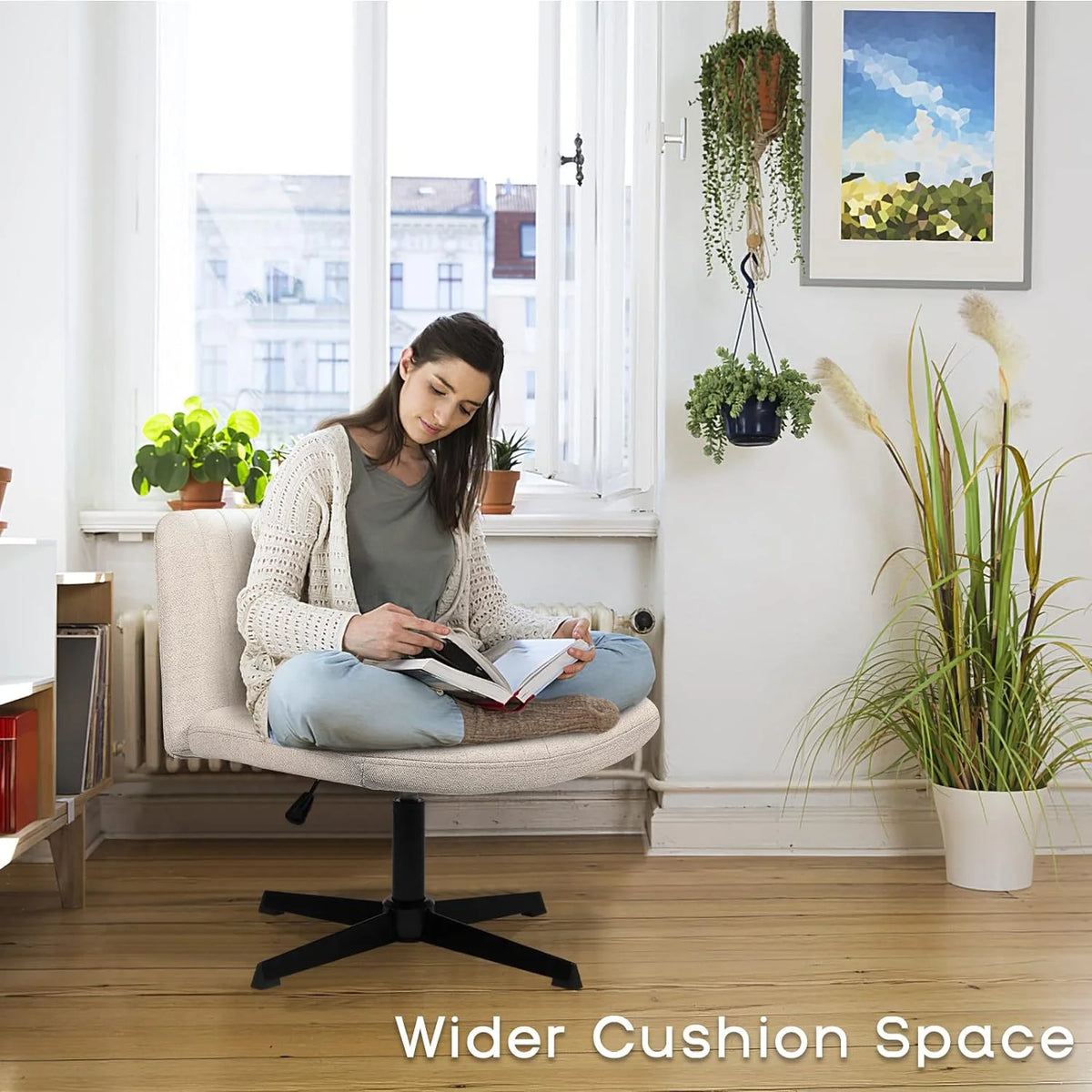 Armless Cross Legged Fabric Padded Swivel Height Adjustable Office Desk Chair F123213