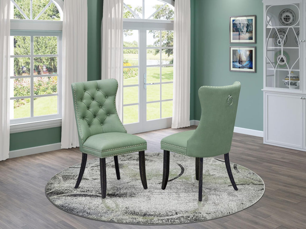 Button Tufted Nailhead Willow Green Polyester Upholstered Dining Chairs, Set of 2 E271670