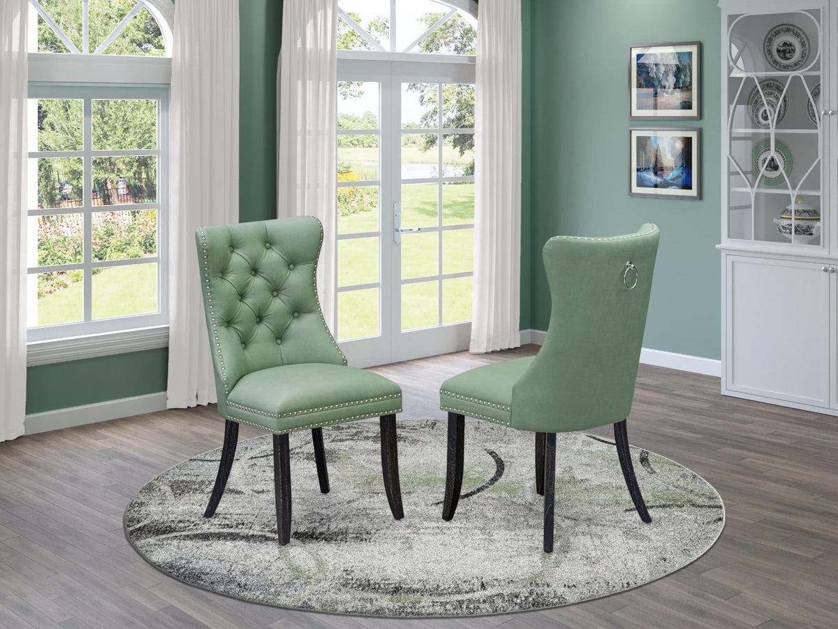 Button Tufted Nailhead Willow Green Polyester Upholstered Dining Chairs, Set of 2 E271670