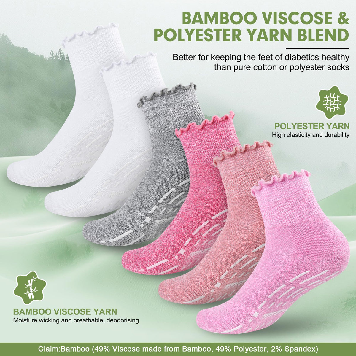 Non Slip Diabetic Socks for Women 6 Pairs Size 9-11 B782404