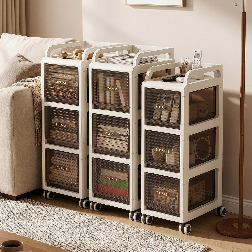 7.87" Wide Slim Bathroom Storage with Drawers and Wheels D921