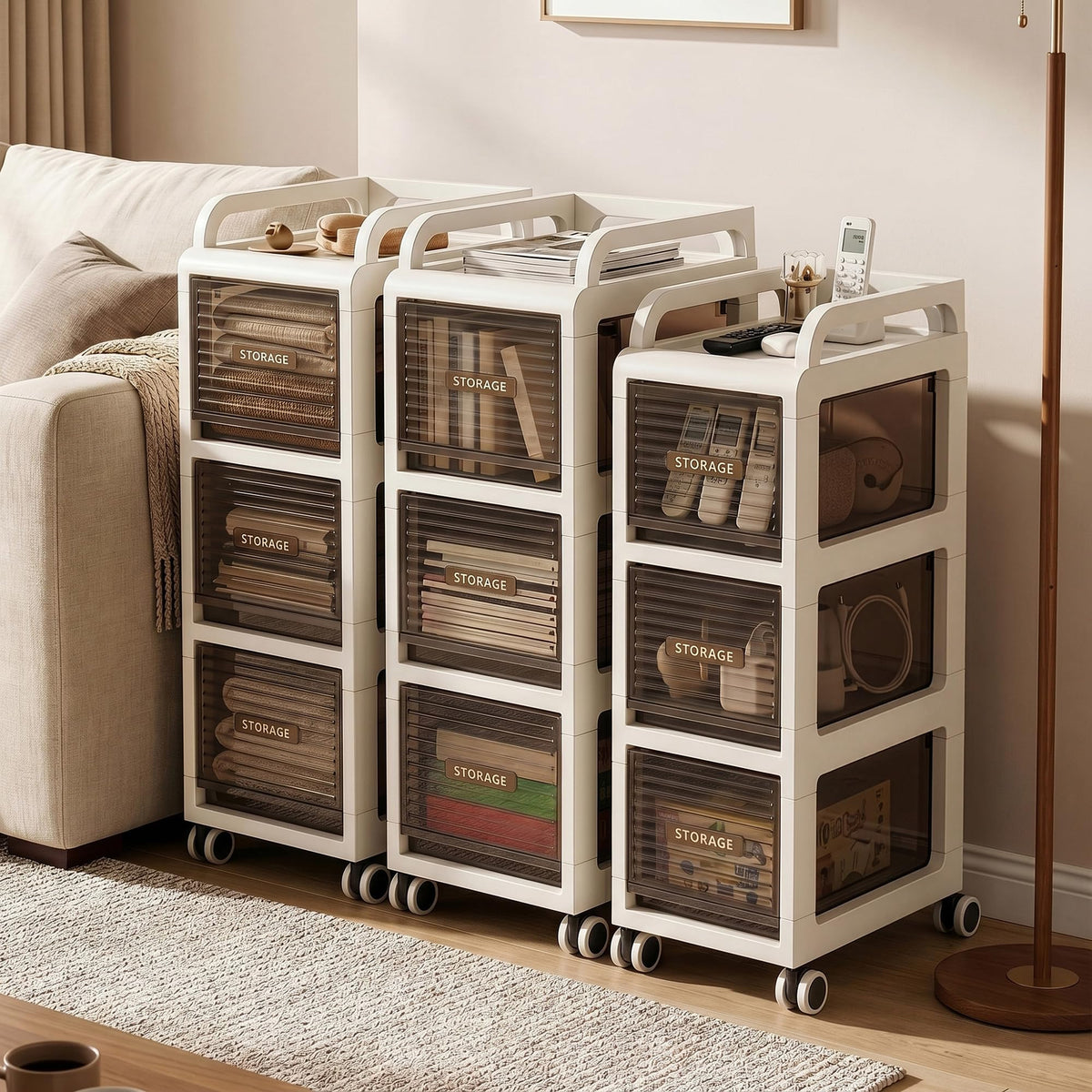 7.87" Wide Slim Bathroom Storage with Drawers and Wheels D921