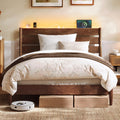 Full Wood Platform Bed with Headboard Storage Shelf O18593