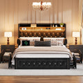 Queen Size Velvet Upholstered Platform Bed with 4 Storage Drawers M539542