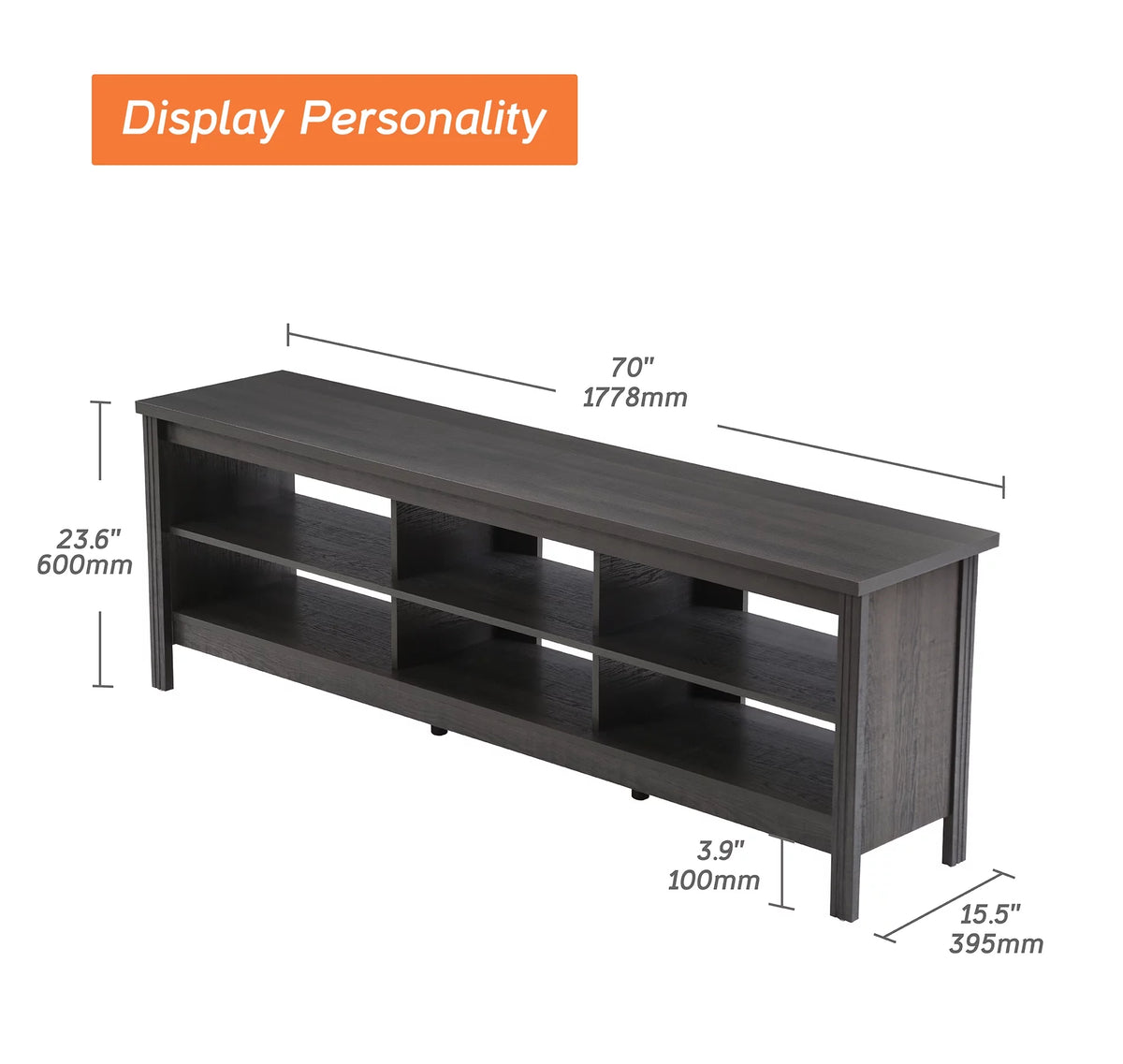 Black Wood TV Stand with 6 Open Shelves B15498