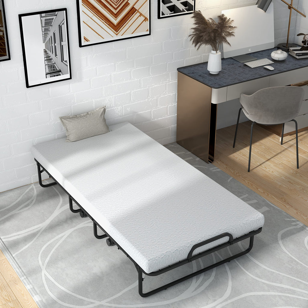 Folding Twin Size Portable Bed with 4” Memory Foam Mattress R27998