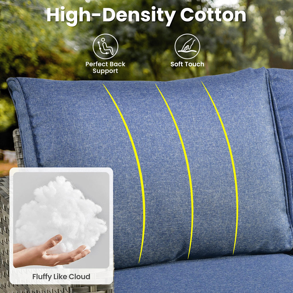 3 Pieces Wicker Patio Sofa Set with Ottomans Denim Blue P8842