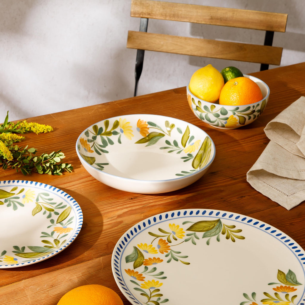 Hand Painted Stoneware Floral Dinnerware Set, Service for Four (16pcs) T1390