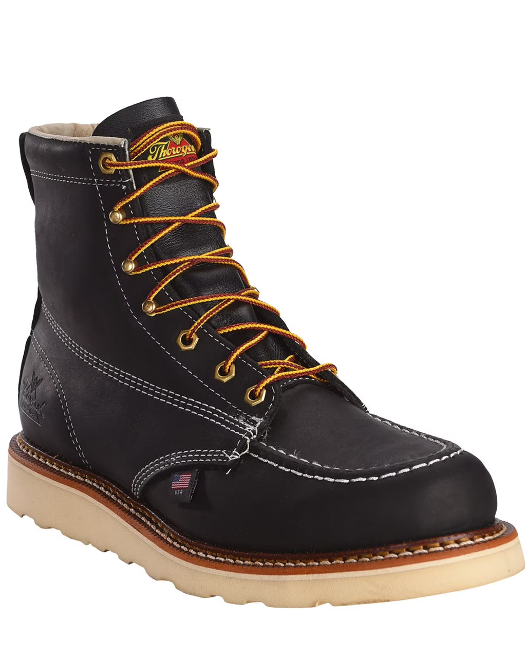 6" Wedge Sole Black Work Boots U589