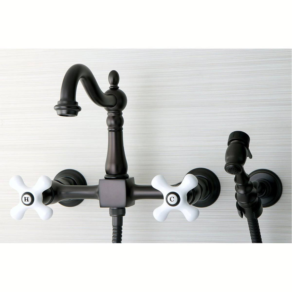 Oil Rubbed Bronze Wall Mount Kitchen Faucet with Brass Sprayer R737129