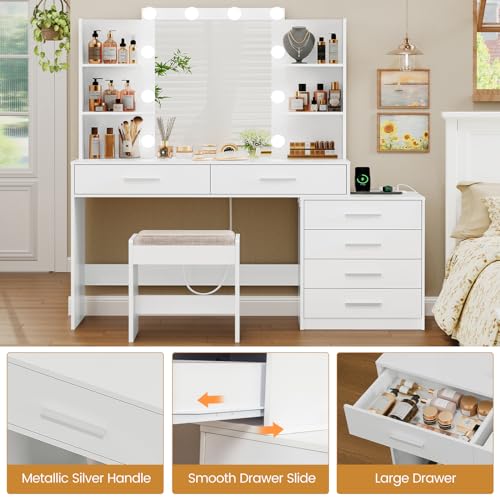 Large White Vanity Desk with Lighted Mirror and Power Outlet Z7711