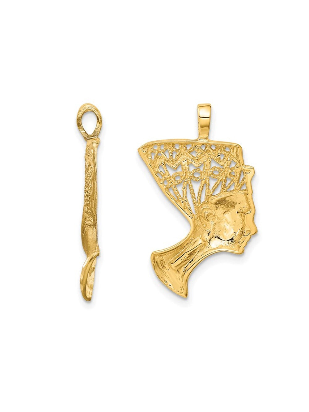 14K Yellow Gold Egyptian Nefertiti Charm Pendant Necklace with Chain J1496