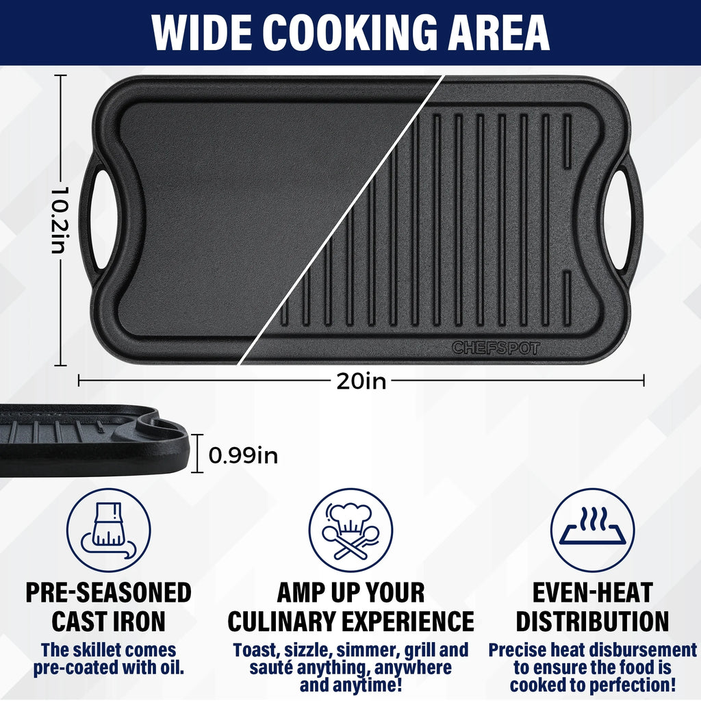 Preseasoned Cast Iron Reversible Griddle Plate Pan S198832