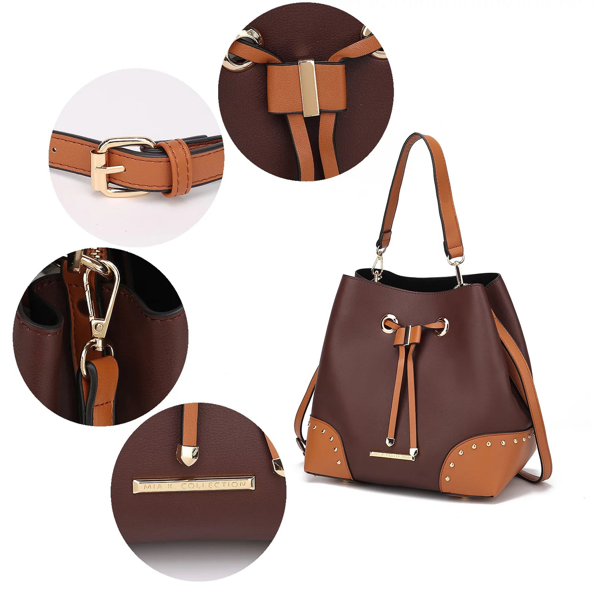 Black Vegan Leather Bucket Bag & Wristlet Wallet 2-Piece Set T5144