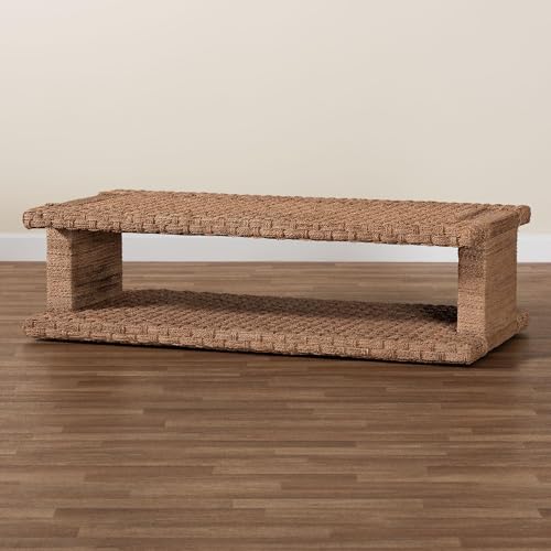 Handwoven Seagrass Coffee Table with Open Shelf L39076