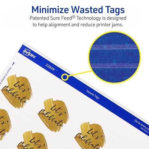 Square Printable Tags, White, Includes String, Laser/Inkjet Printable, 200 Total E9892