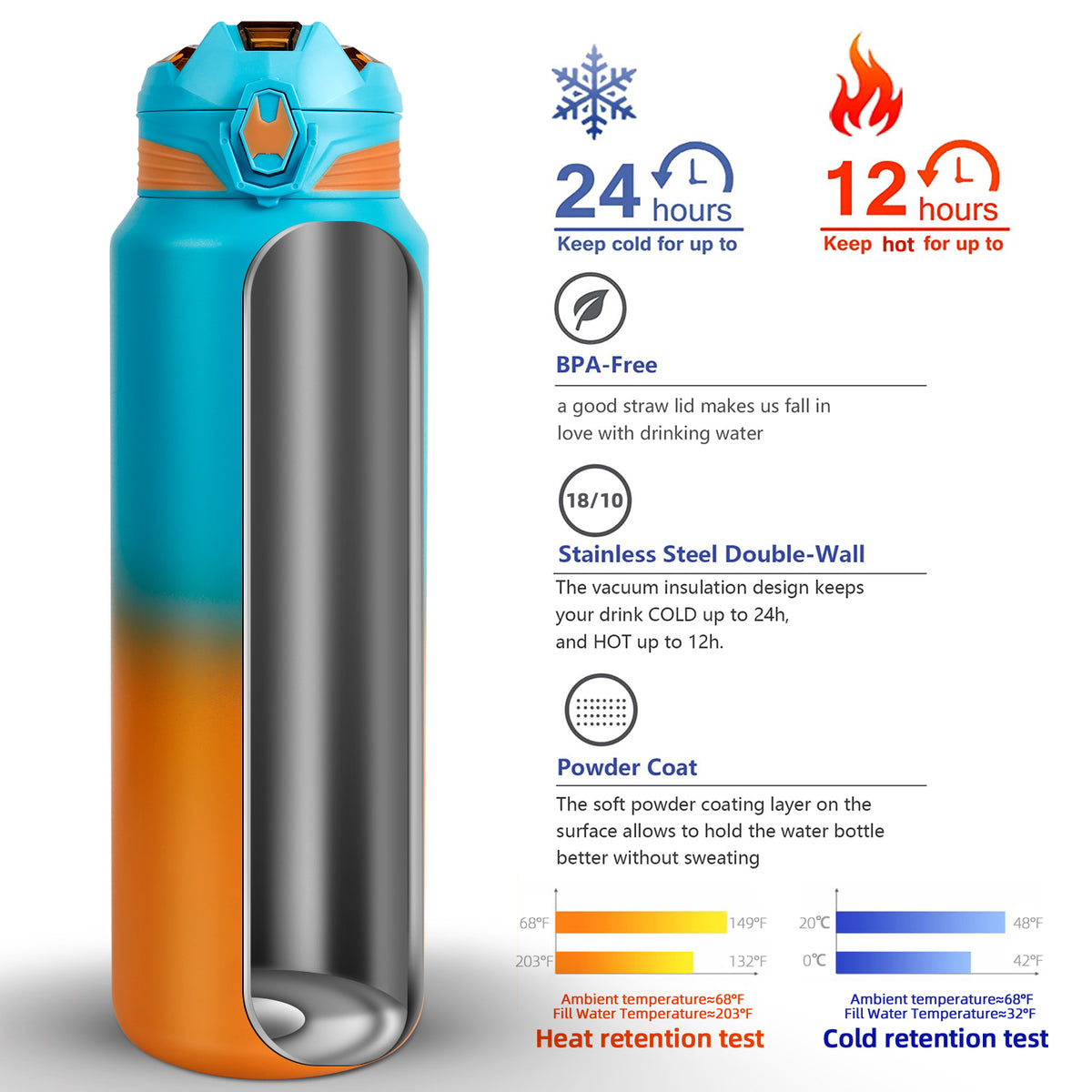 16 oz Insulated Stainless Steel Water Bottle with Filter S1099