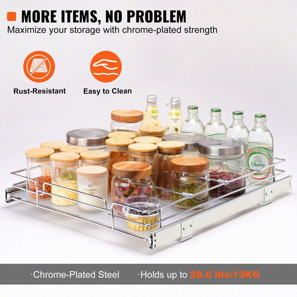 Chrome Steel Pull Out Cabinet Organizer with Sliding Shelves M869