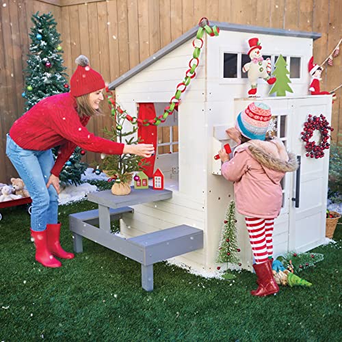 Modern Outdoor Wooden Playhouse with Picnic Table, Mailbox and Outdoor Grill N949