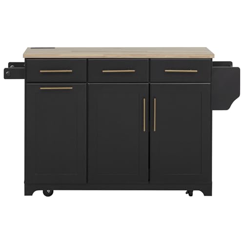 Black Kitchen Island with Storage and Drop Leaf V144