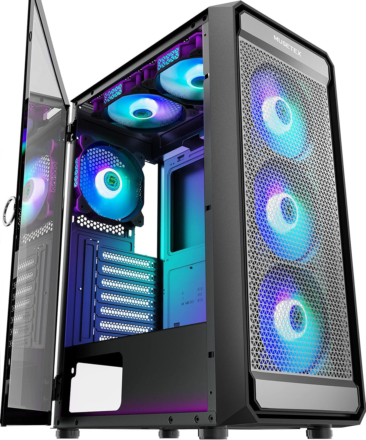 ATX PC Case with 6pcs ARGB Fans, Type-C Port, Mesh Front Panel, Tempered Glass Side Door M77591