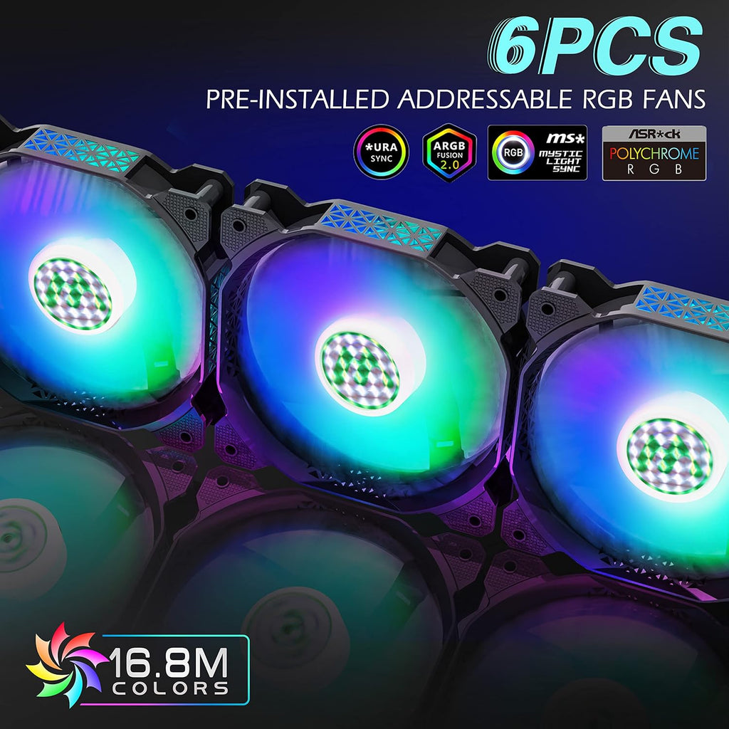 ATX PC Case with 6pcs ARGB Fans, Type-C Port, Mesh Front Panel, Tempered Glass Side Door M77591