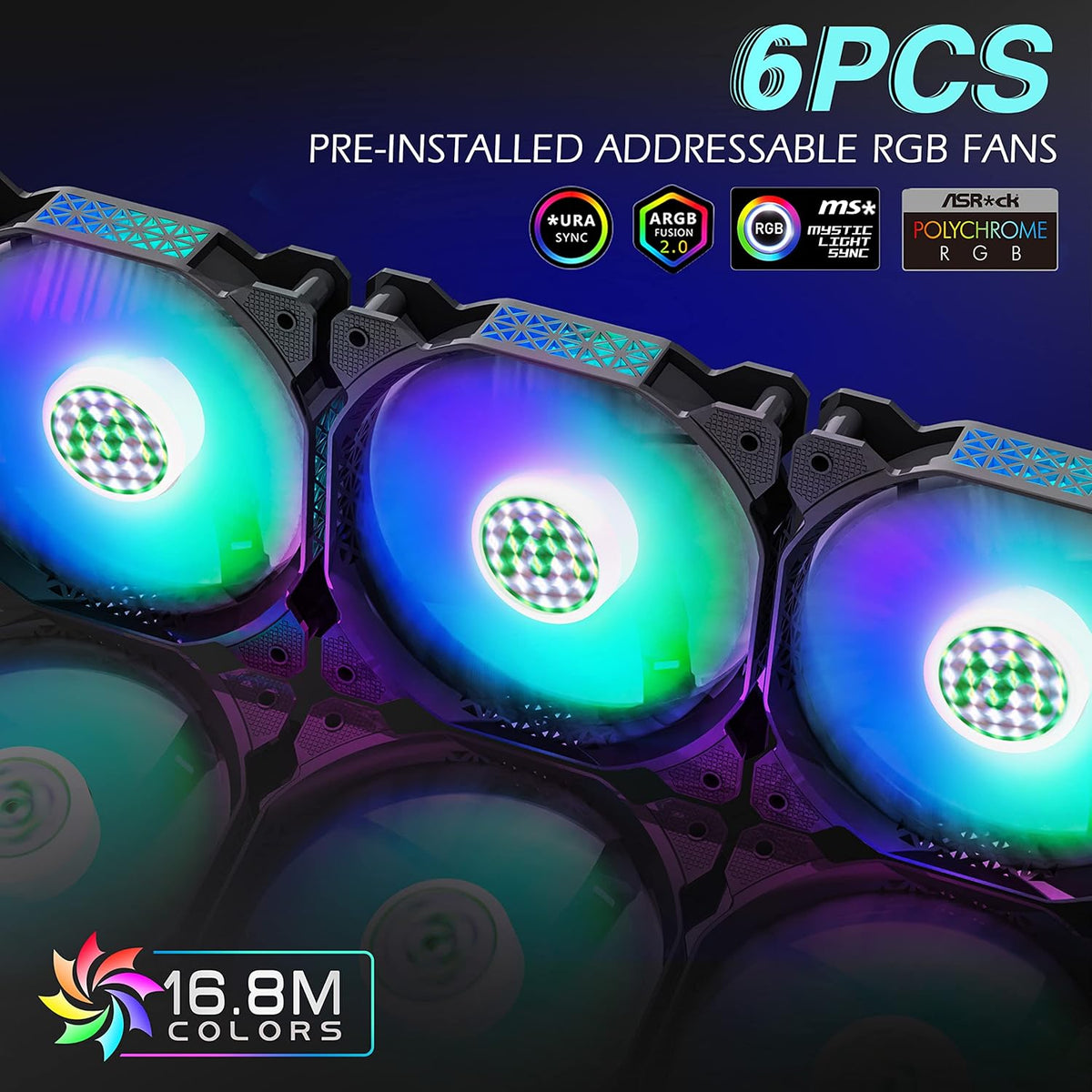 ATX PC Case with 6pcs ARGB Fans, Type-C Port, Mesh Front Panel, Tempered Glass Side Door M77591