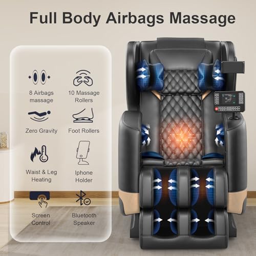Zero Gravity Massage Chair with 10 Fix Rollers, Heating, Foot Massage, Bluetooth Speaker X111400