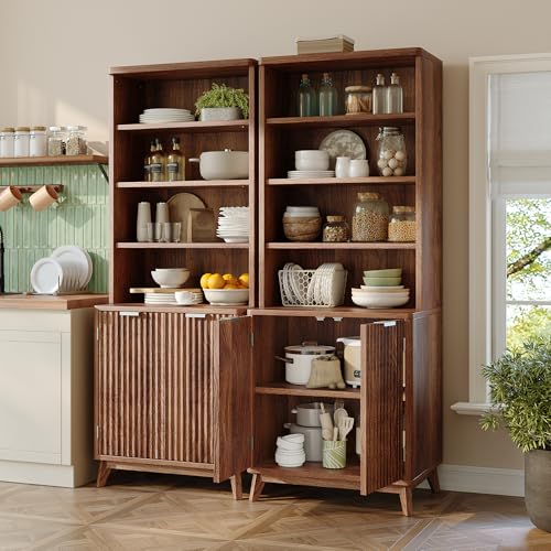 Tall 6-Tier Bookshelf with Doors and Adjustable Shelves B353764