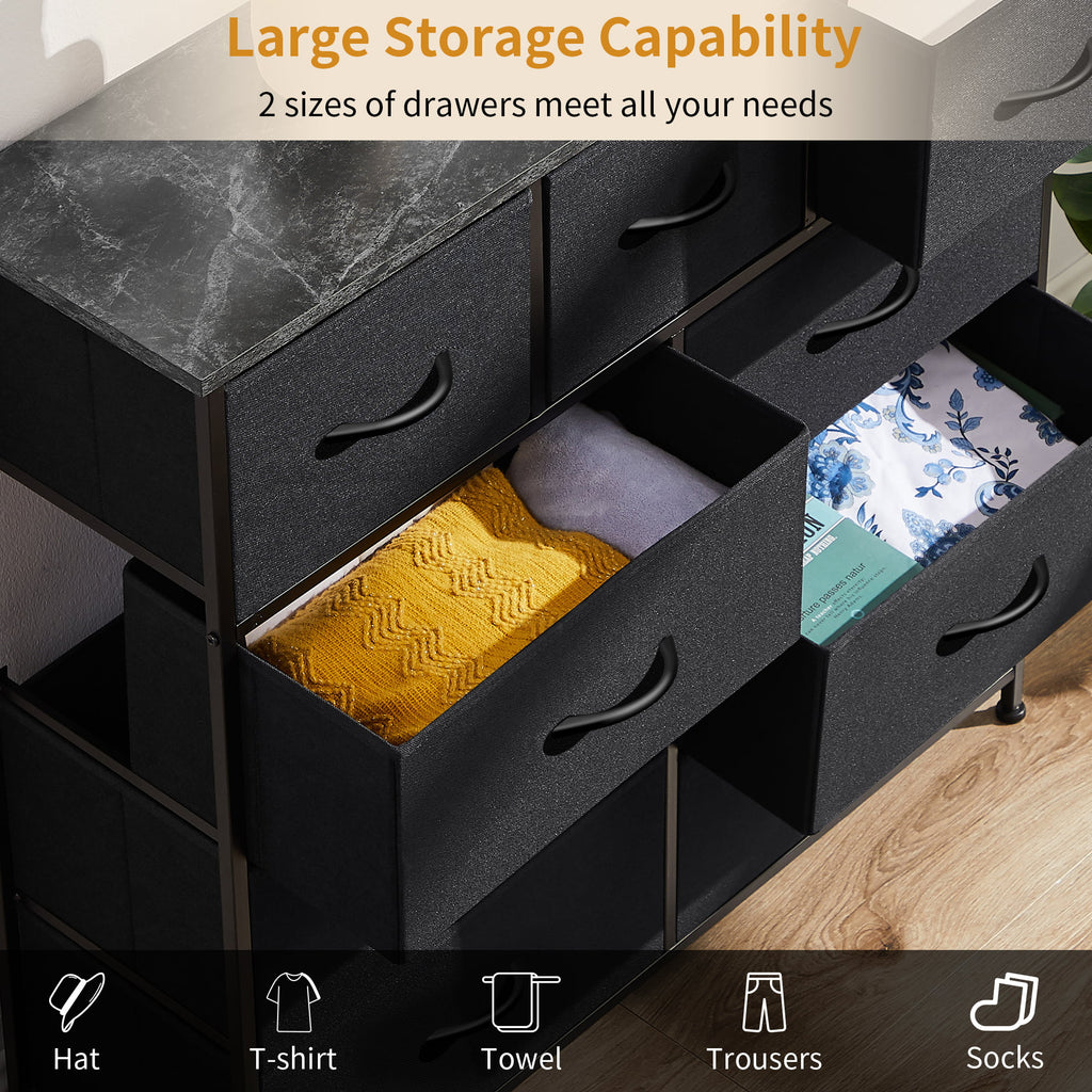 Black 12 Drawer Fabric Storage Dresser with Wood Top P586237