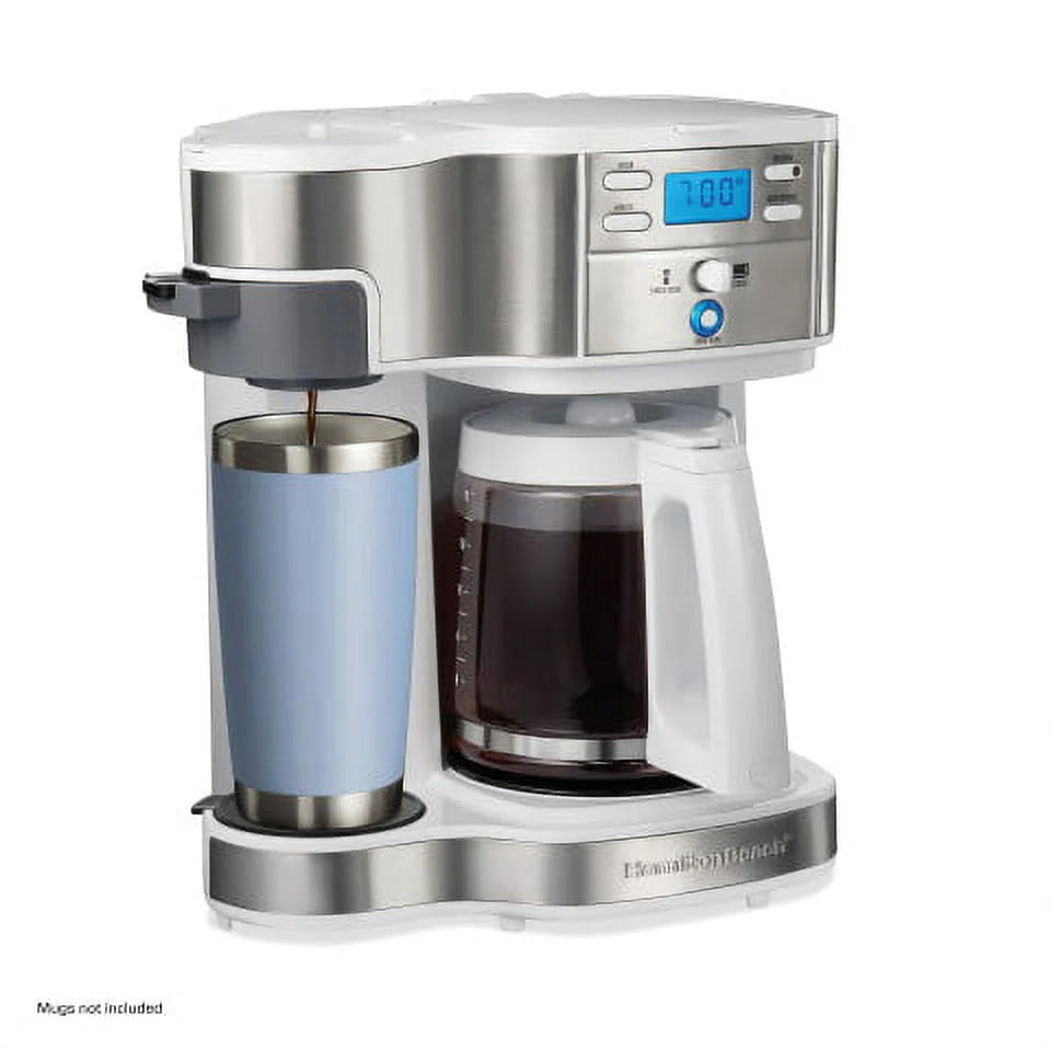2-Way Programmable Coffee Maker, Single-Serve and 12 Cup Glass Carafe, White V205
