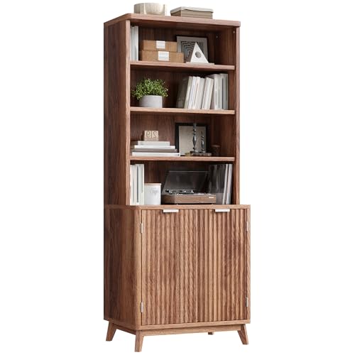 Tall 6-Tier Bookshelf with Doors and Adjustable Shelves B353764