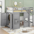 Gray Wood Loft Bed Frame with Wardrobe and Storage W8986