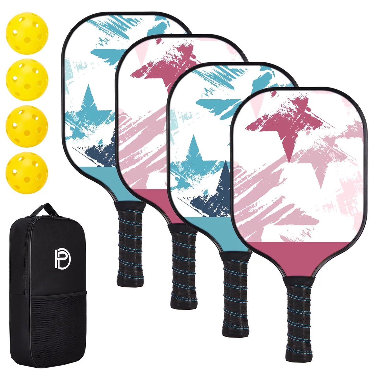 Wood Pickleball Paddles Set of 4 with Mesh Bag C2758